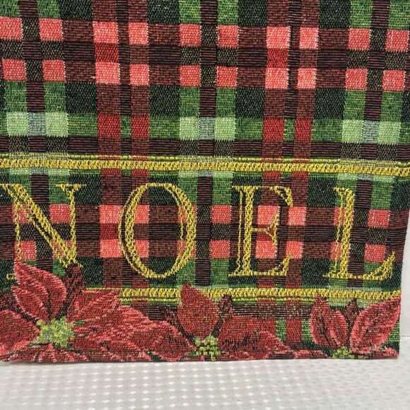 Festive Plaid Woven NOEL Table Runner Red Green Metallic Gold 70' x 12.25" - Picture 4 of 5